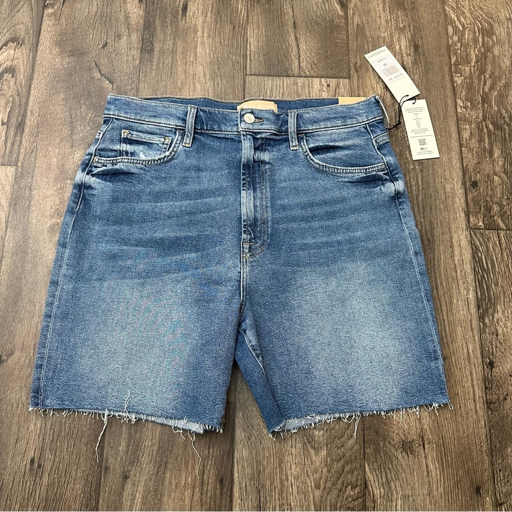 7 For All Mankind Luxe Vintage Denim High Rise Bike Short Sz 32 Raw Hem